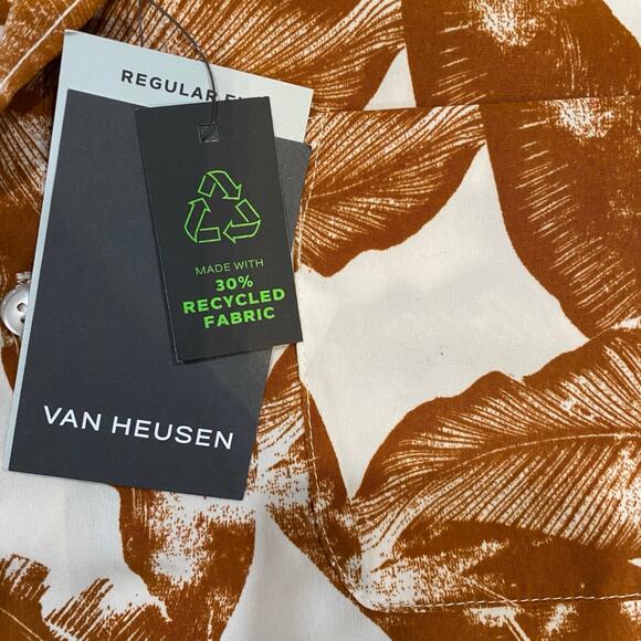 Van Heusen Glazed Ginger Print Short Sleeve Button Down Top Size Small - Picture 7 of 11